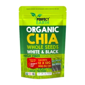 Hạt Chia Hữu Cơ, Organic Chia Whole Seeds White & Black, 12 Gói, 5.1 oz (144g) - PERFECT EARTH