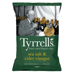 Khoai Tây Chiên Vị Muối & Giấm, Hand-Cooked Crisps, Sea Salt & Cider Vinegar (150g) - TYRRELLS