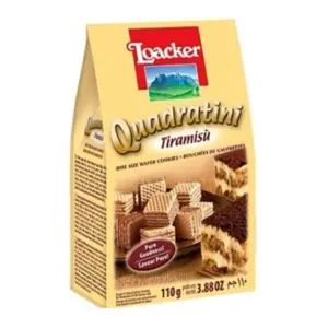 Bánh Xốp Tiramisu, Quadratini, Tiramisu, Crispy Wafer Cubes with Tiramisu Flavored Cream Filling, 3.88 oz (110g) - LOACKER