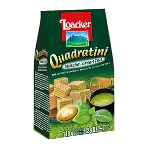 Bánh Xốp Trà Xanh, Quadratini, Matcha Green Tea, Crispy Wafer Cubes with Green Tea Cream Filling, 3.88 oz (110g) - LOACKER