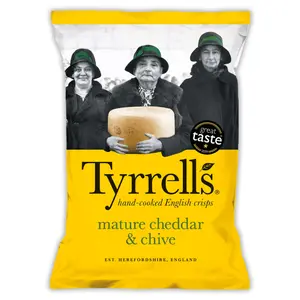 Khoai Tây Chiên Vị Phô Mai Cheddar & Hẹ, Hand-Cooked Crisps, Mature Cheddar & Chive (150g) - TYRRELLS