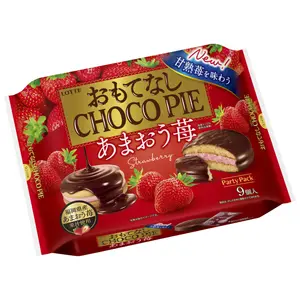 Bánh Choco Pie Nhân Kem Dâu, Strawberry Choco Pie, Party Pack, 9 Cái (279g) - LOTTE