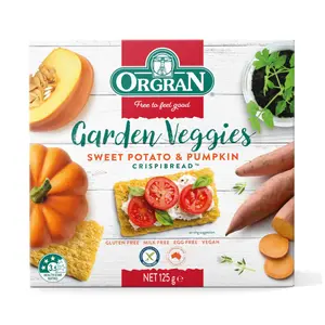 Cracker Khoai Lang & Bí Đỏ, Garden Veggies, Sweet Potato & Pumpkin Crispibread, 4.4 oz (125g) - ORGRAN