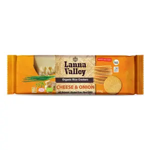 Bánh Gạo Hữu Cơ Vị Phô Mai & Hành Tây, Organic Rice Crackers, Cheese & Onion, Gluten Free (100g) - LANNA VALLEY