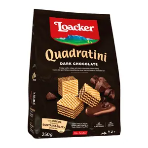 Bánh Xốp Socola Đắng, Quadratini, Dark Chocolate, Crispy Wafer Cubes with Dark Chocolate Cream Filling (250g) - LOACKER