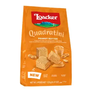 Bánh Xốp Bơ Đậu Phộng, Quadratini, Peanut Butter, Crispy Wafer Cubes with Peanut Butter Cream Filling, 4.41 oz (125g) - LOACKER
