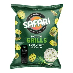 Snack Khoai Tây Vị Kem Chua & Hành, Safari, Potato Grills, Sour Cream & Onion (60g) - HUNTER FOODS
