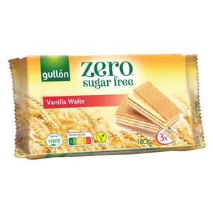 Bánh Xốp Không Đường Nhân Vani, Zero Sugar Free, Vanilla Wafer, Vegan, 3 Gói (180g) - GULLON