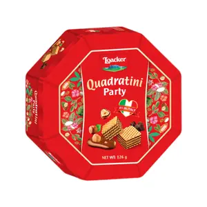 Bánh Xốp Socola & Hạt Phỉ Hộp Thiếc, Quadratini Party, Crispy Wafer Cubes with Cream Filling (126g) - LOACKER