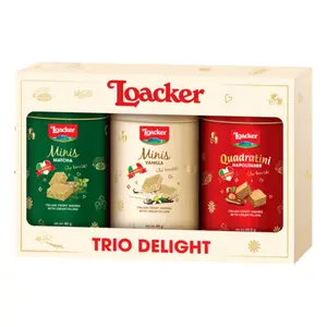 Set Quà Tặng Bánh Xốp Vani, Hạt Phỉ & Trà Xanh, Trio Delight, Crispy Wafers with Cream Filling, 3 Lon (212.5g) - LOACKER