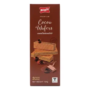Bánh Xốp Nhân Kem Socola, Cocoa Wafers, 3 Gói (100g) - BISSIN
