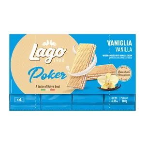 Bánh Xốp Kem Vani, Poker, Wafer Cookies with Vanilla Cream, 4 Gói, 6.35 oz (180g) - LAGO