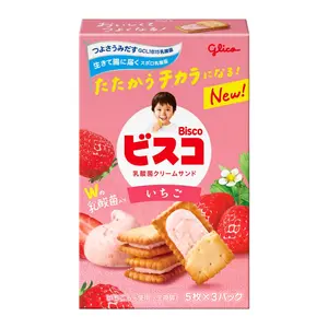 Bánh Quy Kẹp Kem Dâu, Bisco, Lactic Acid Bacteria Cream Sandwich Biscuit, Strawberry Flavor (64.5g) - GLICO