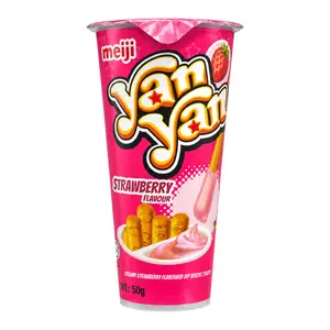 Bánh Que Chấm Kem Dâu, Yan Yan, Creamy Strawberry Flavoured Dips Biscuit Stick (50g) - MEIJI