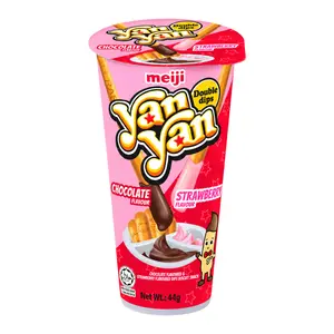 Bánh Que Chấm Kem Socola & Dâu, Yan Yan, Double Dips, Chocolate & Strawberry Flavoured Dips Biscuit Stick (44g) - MEIJI