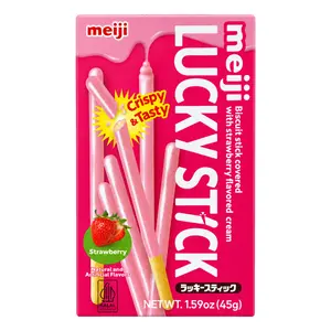 Bánh Que Phủ Socola Dâu, Lucky Stick, Biscuit Stick Covered with Strawberry Flavored Cream, 1.59 oz (45g) - MEIJI