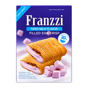 Bánh Cuộn Trứng Giòn Nhân Kem Sữa Khoai Môn, Taro Milk Flavor Filled Egg Crisp, Reduced Sugar (100g) - FRANZZI