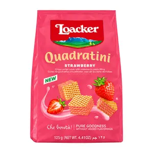 Bánh Xốp Dâu, Quadratini, Strawberry, Crispy Wafer Cubes with Strawberry Cream Filling, 4.41 oz (125g) - LOACKER