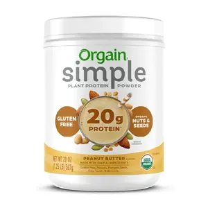 Bột Protein Thực Vật Hữu Cơ Hương Bơ Đậu Phộng, Simple, Organic Plant Protein Powder, Peanut Butter, 20 oz (567g) - ORGAIN