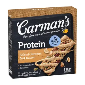 Thanh Năng Lượng Caramen Mặn & Bơ Hạt, Protein, Salted Caramel Nut Butter, Gluten Free, 6 Thanh (200g) - CARMAN'S