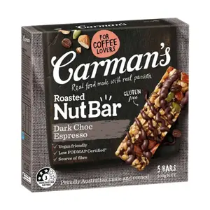 Thanh Hạt Socola Đắng & Cà Phê, Roasted Nut Bar, Dark Choc Espresso, 5 Thanh (160g) - CARMAN'S