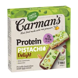 Thanh Năng Lượng Hạt Dẻ Cười, Protein, Pistachio Delight, 5 Thanh (200g) - CARMAN'S