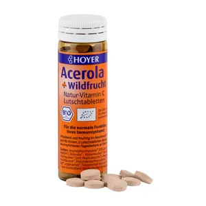 Kẹo Ngậm Trái Cây Hữu Cơ Bổ Sung Vitamin C, Acerola & Wildfrucht Natur-Vitamin C Lutschtabletten (30g) - HOYER