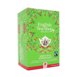 Trà Xanh Lựu Đỏ & Hoa Hồng Hữu Cơ, Green Tea & Pomegranate, 20 Túi Trà, 1.4 oz (40g) - ENGLISH TEA SHOP