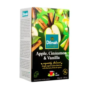 Trà Đen Táo, Quế & Vani, Apple, Cinnamon & Vanilla Flavoured Ceylon Black Tea, 20 Túi Trà, 1.06 oz (30g) - DILMAH