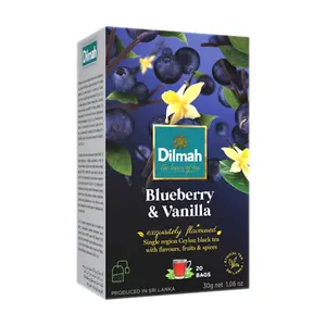 Trà Đen Việt Quất & Vani, Blueberry & Vanilla Flavoured Ceylon Black Tea, 20 Túi Trà, 1.06 oz (30g) - DILMAH