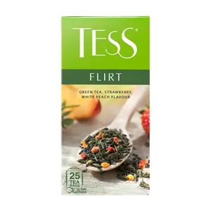 Trà Xanh Dâu & Đào Trắng, Flirt, Green Tea with Strawberry & White Peach Flavour, 25 Túi Trà, 1.32 oz (37.5g) - TESS