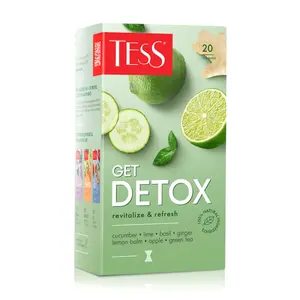 Trà Xanh Thanh Lọc, Get Detox, Green Tea with Cucumber & Lime Flavour & Herbal Ingredients, 20 Túi Trà, 1.06 oz (30g) - TESS