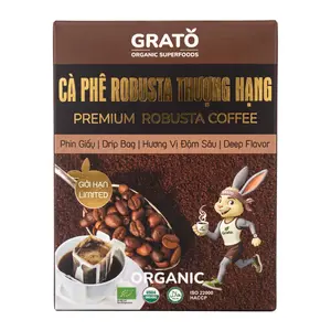 Cà Phê Robusta Phin Giấy Hữu Cơ, Organic Robusta Drip Bag Coffee, 10 Túi (100g) - GRATO