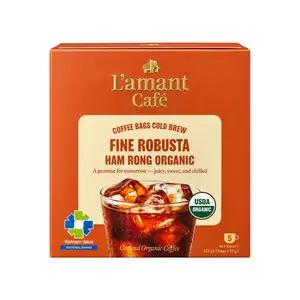 Cà Phê Ủ Lạnh Hàm Rồng Hữu Cơ, Coffee Bags Cold Brew, Fine Robusta Ham Rong Organic, 5 Gói (125g) - L'AMANT CAFE