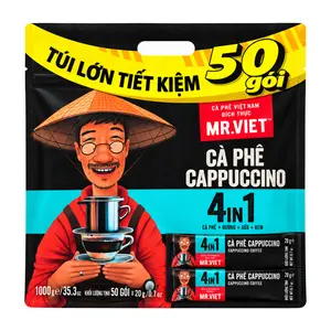 Cà Phê Cappuccino Hòa Tan 4 Trong 1, 4 in 1 Instant Cappuccino Coffee, 50 Gói, 35.3 oz (1000g) - MR. VIET