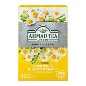 Trà Thảo Mộc Hoa Cúc & Sả, Fruit & Herb, Infusion Camomile & Lemongrass, 20 Túi, 1.1 oz (30g) - AHMAD TEA