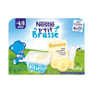 Sữa Chua Vị Chuối, P`tit Brassé, Banane, 6 Hũ Mini (360g) - NESTLE
