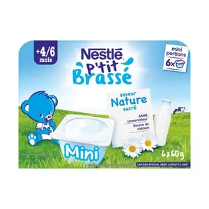 Sữa Chua Vị Tự Nhiên, P`tit Brassé, Nature, 6 Hũ Mini (360g) - NESTLE